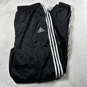 Adidas Pants Mens XL Black Three Stripes Track Windbreaker Athletic Nylon Lined
